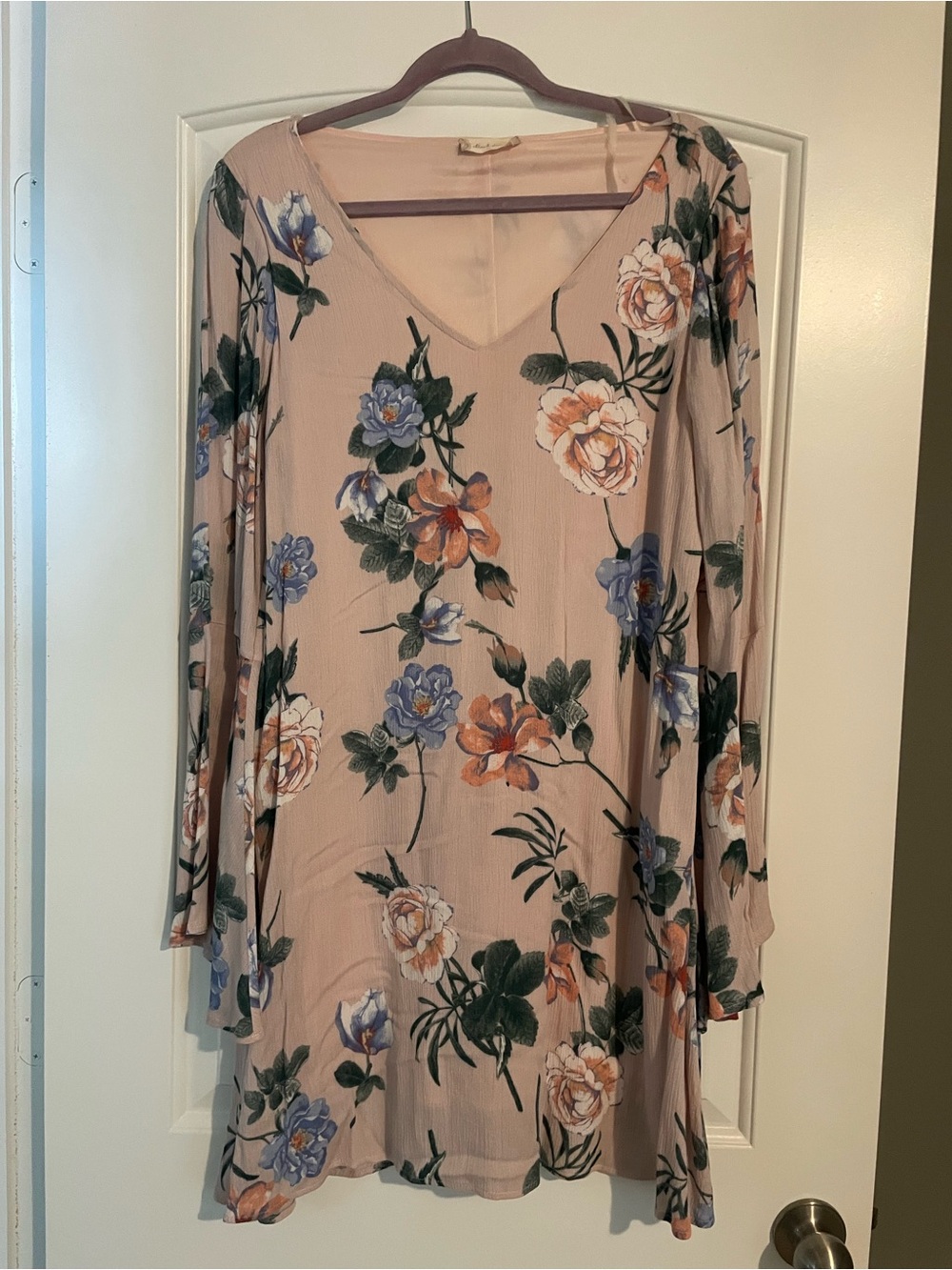 Altar'd State Blush Floral V-Neck Midi Dress